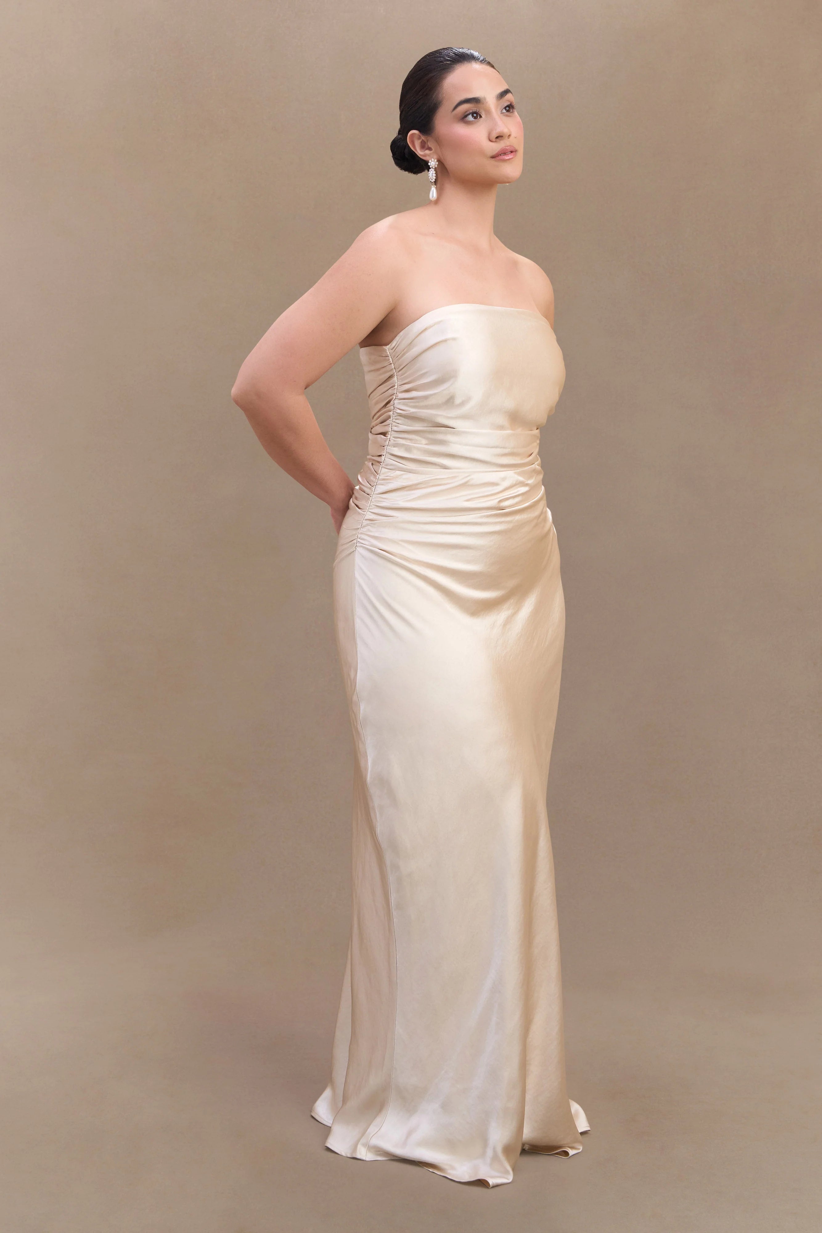Cedar Strapless Satin Maxi Dress - Blush Gold