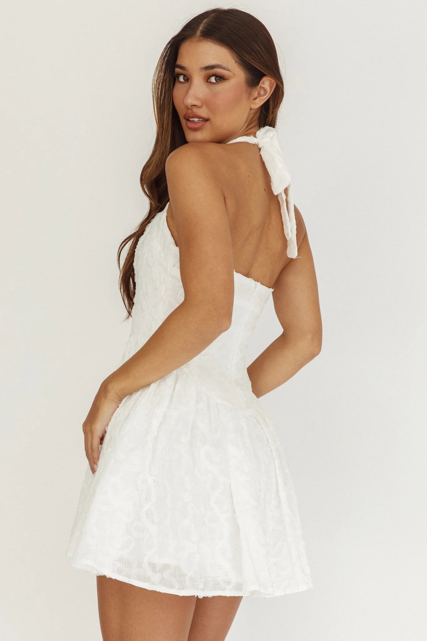 Rune Halterneck Mini Dress Applique White